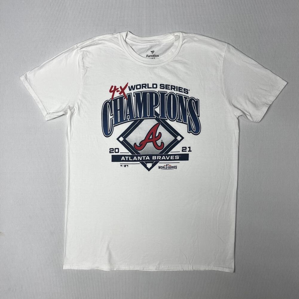 Atlanta Braves Shirt Mens Large White MLB 2021 World Series Champs Fanatics